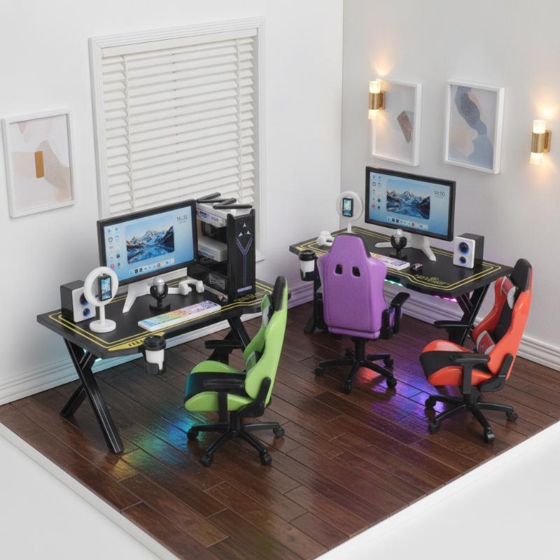 1/12 인형의 집 미니 게임용 책상 의자 세트, 미니 - Gaming Accessories Monitor 리뷰 및 가격