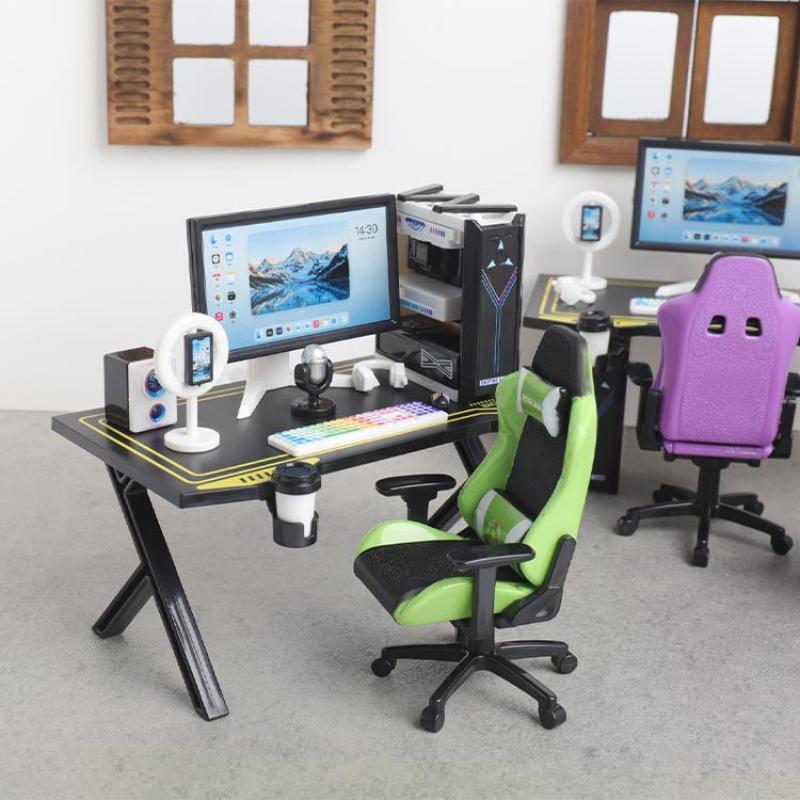 1/12 인형의 집 미니 게임용 책상 의자 세트, 미니 - Gaming Accessories Monitor 리뷰 및 가격
