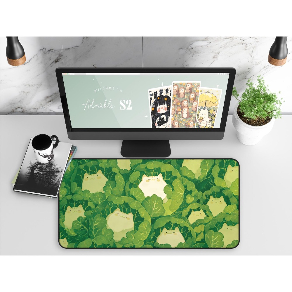 카와이 데스크 매트, 양배추 속의 귀여운 고양이, 귀여 - Gaming Accessories Officeworks 리뷰 및 가격